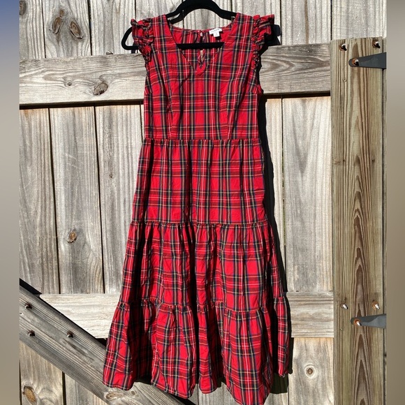 J. Crew Red Plaid Midi Dress - Picture 1 of 9